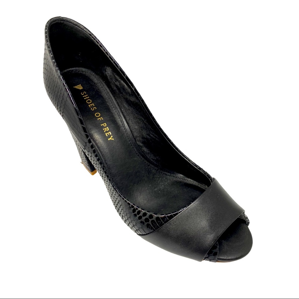 Shoes of Prey Black Croc Peep Toe Block Heel